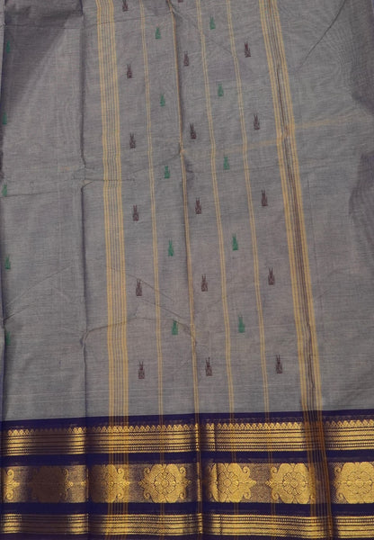 Kanchi Cotton Saree-Greyish Purple With Ganga Jamuna Zari Border