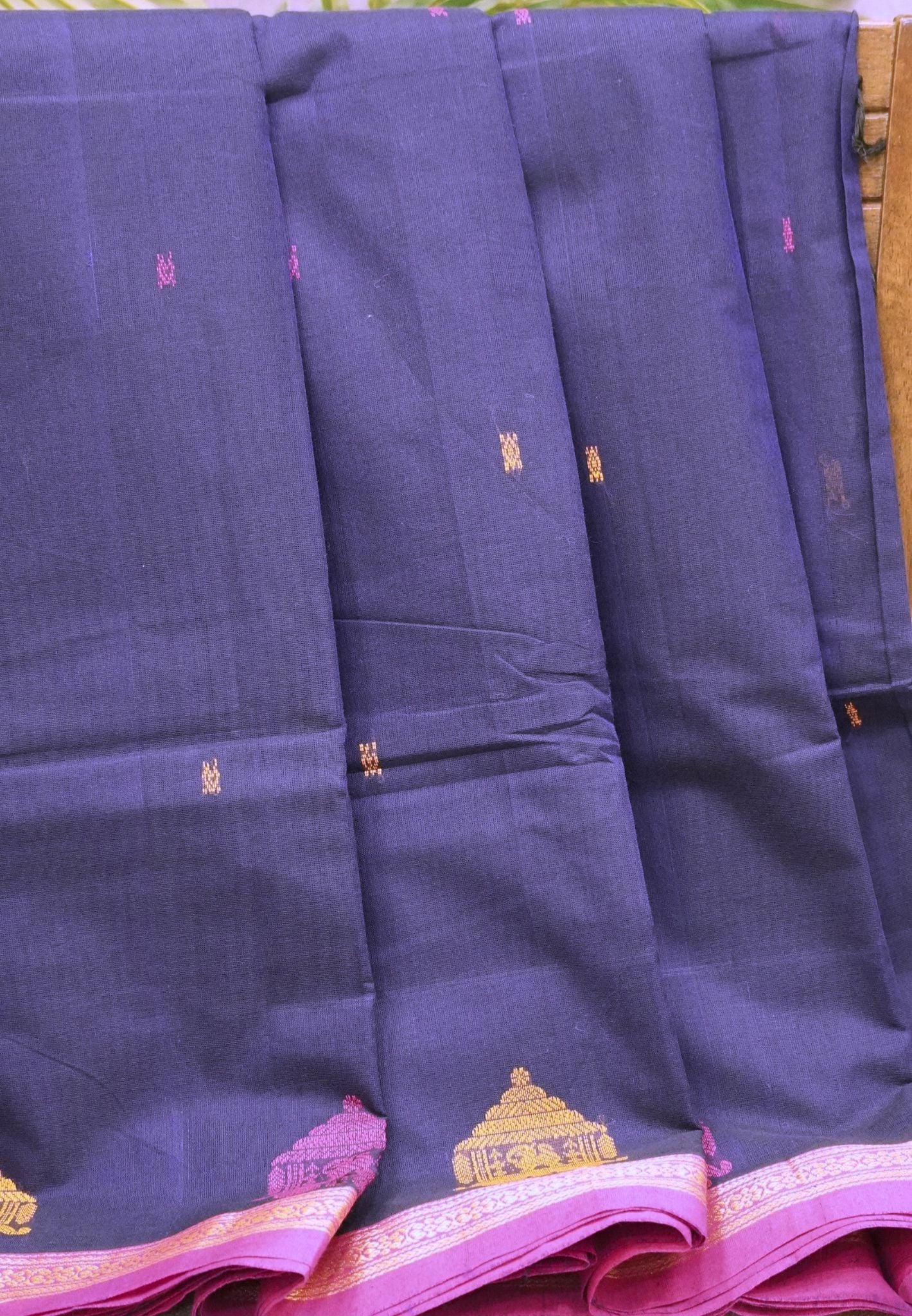 Chettinad Cotton Saree–Navy Blue With Ther Border