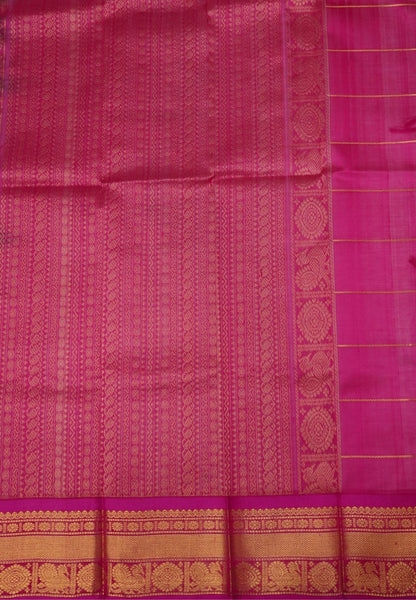 Pure Silk Cotton Saree-Purple Checks with Mayil Chakram Motifs