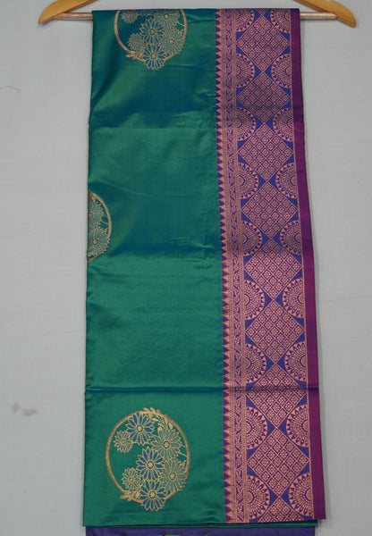 Semi Silk Saree-Peacock Green