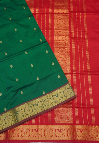 Pure Silk Cotton Saree-Green-Red Annapakshi