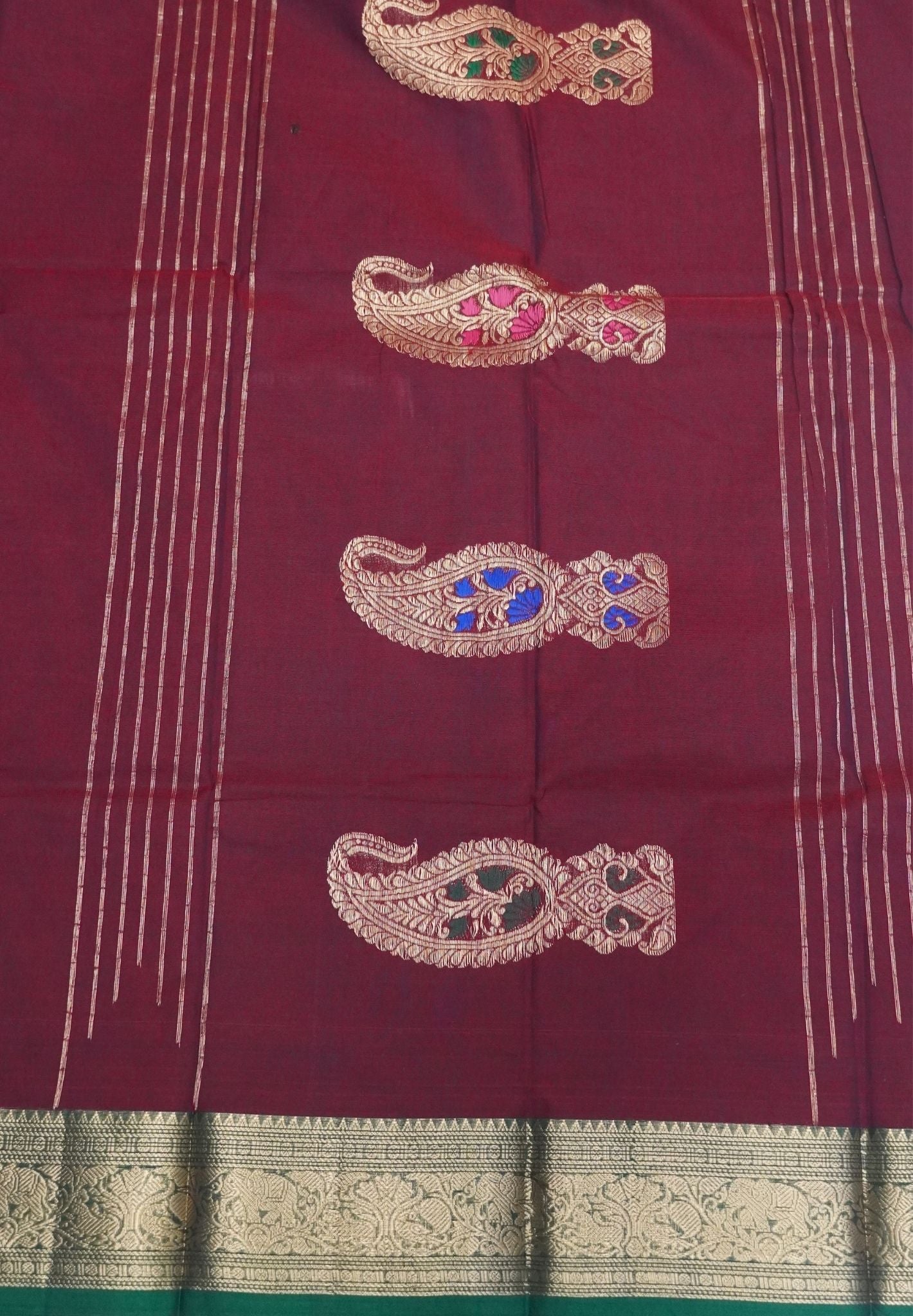 Chettinadu Cotton Saree-Maroon with Contrast Gaja Border