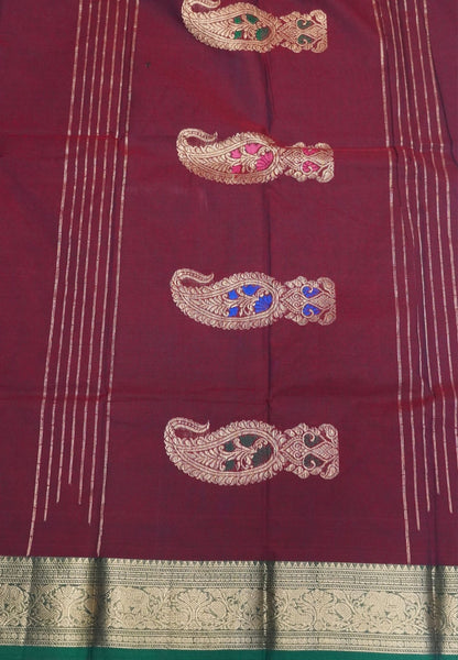Chettinadu Cotton Saree-Maroon with Contrast Gaja Border