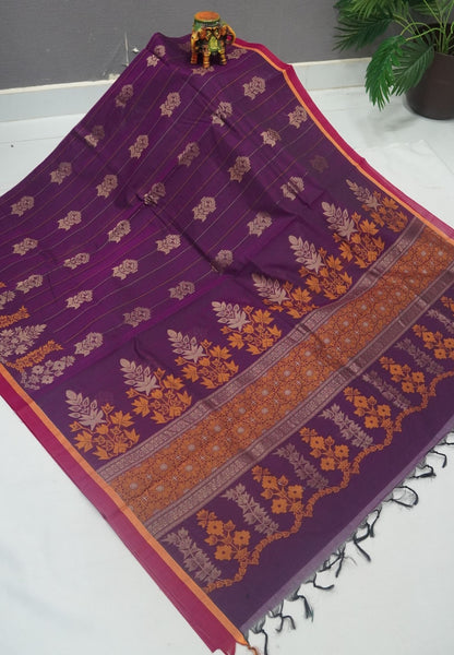 Cotton Saree-Wine in Thread Work