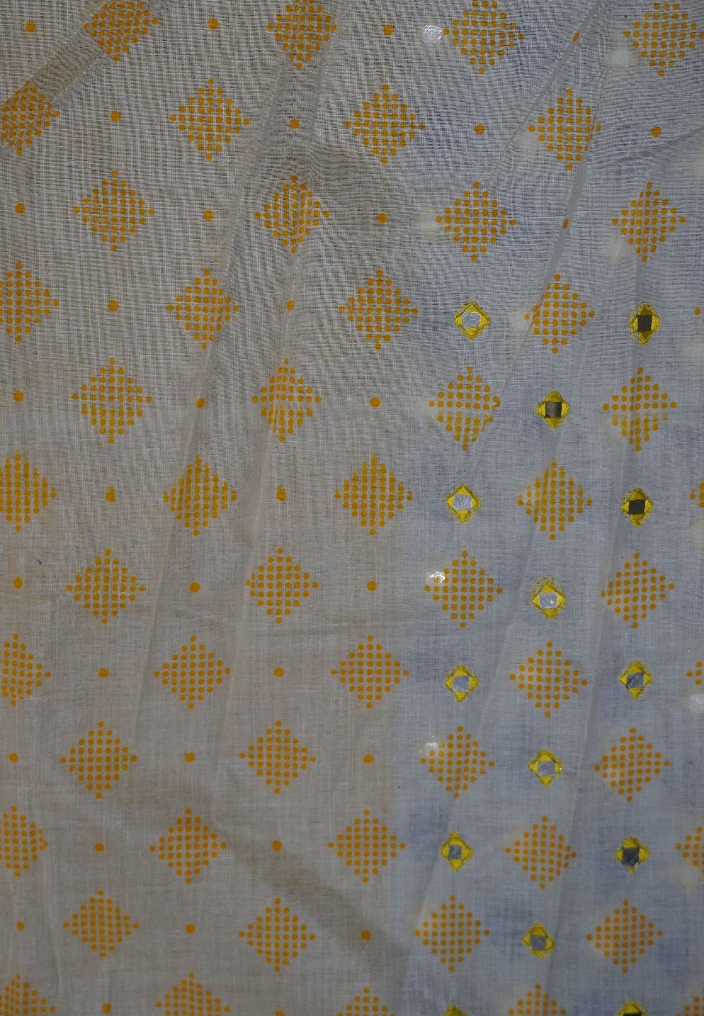 Supernet Kota Cotton Saree-Yellow with Mirror Work
