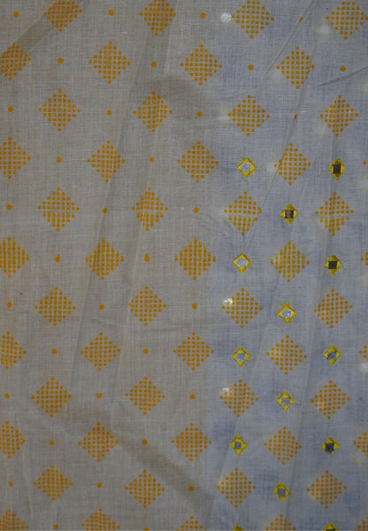 Supernet Kota Cotton Saree-Yellow with Mirror Work