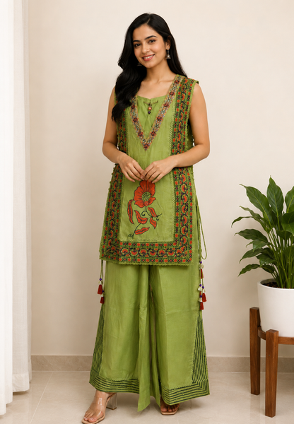 Floral Sheer Overlay 3-Piece Kurti Set