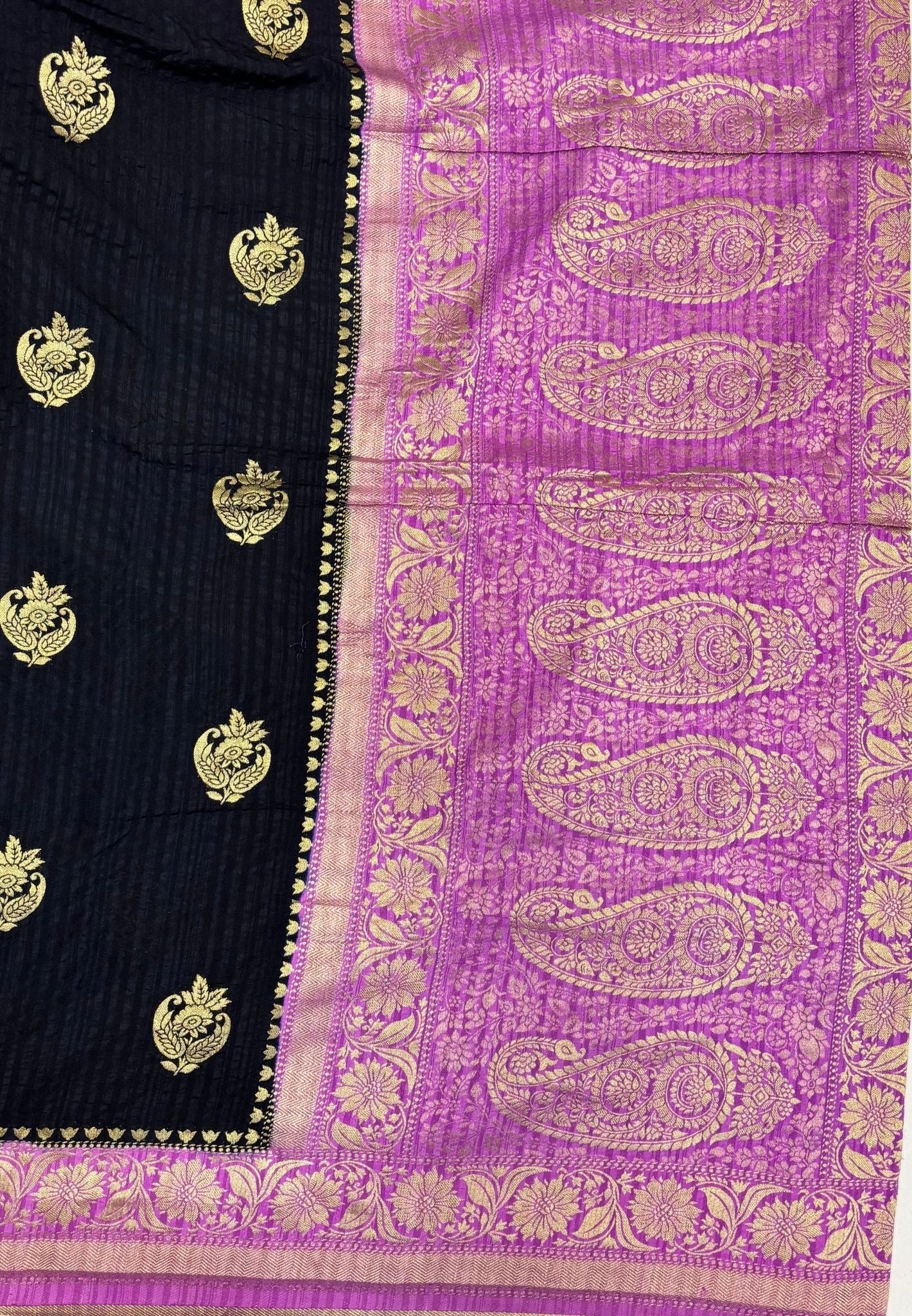 Banarasi Georgette Saree-Black In Floral Paisley Zari Border