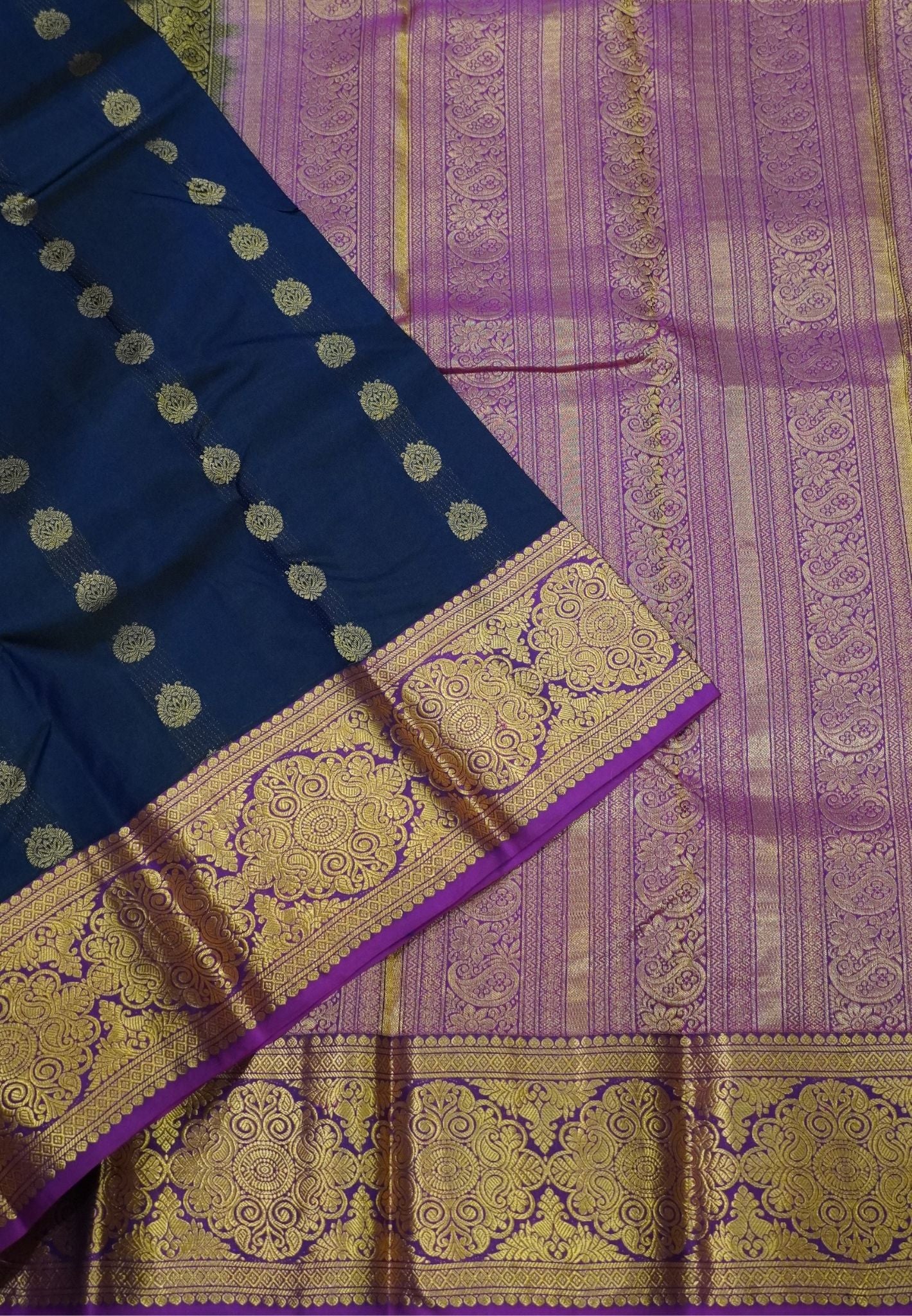 Pure Kanchipuram Silk Saree-Navy Blue-Magenta