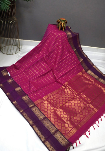 Chettinadu Cotton Saree-Rani Pink with Retapet Border