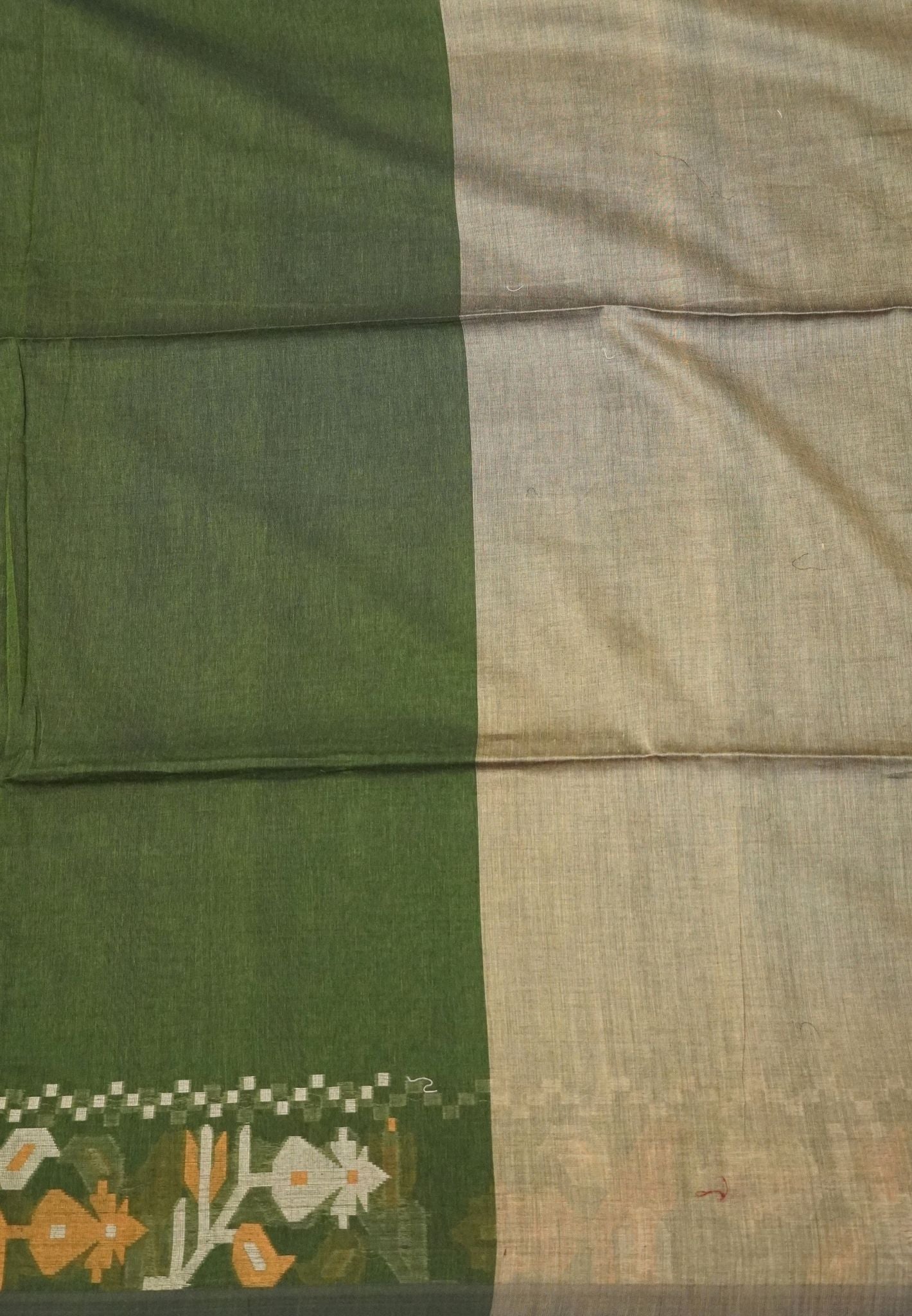 Handloom Cotton Saree- Sage Green Kalash Jamdhani Border