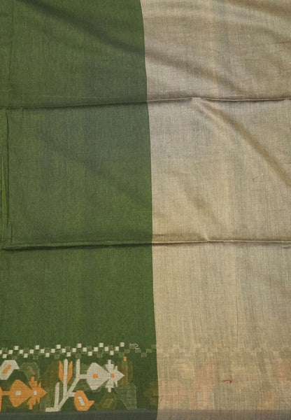 Handloom Cotton Saree- Sage Green Kalash Jamdhani Border