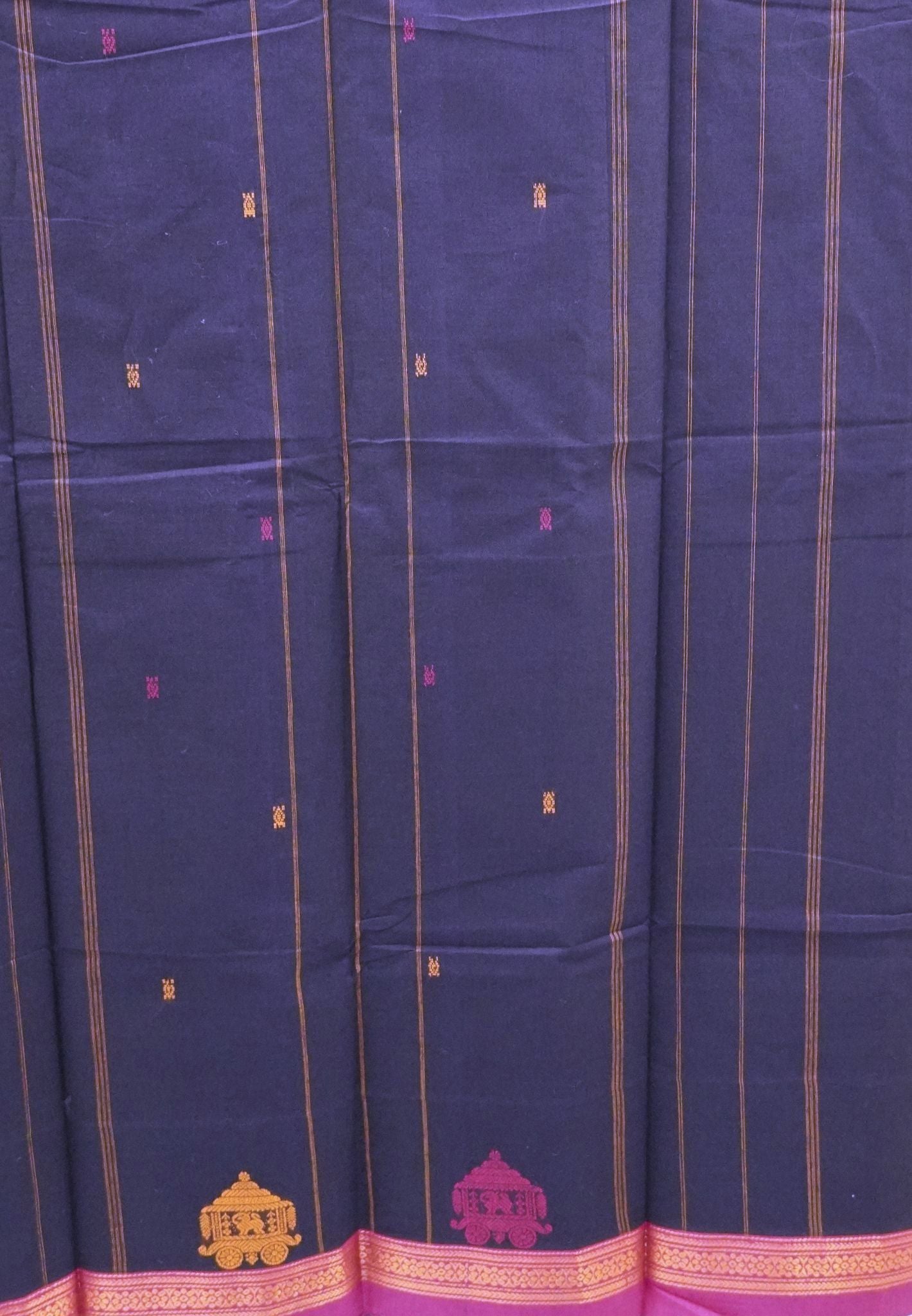 Chettinad Cotton Saree–Navy Blue With Ther Border