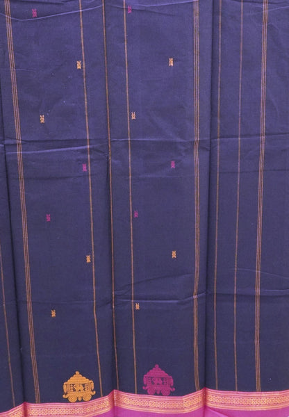 Chettinad Cotton Saree–Navy Blue With Ther Border