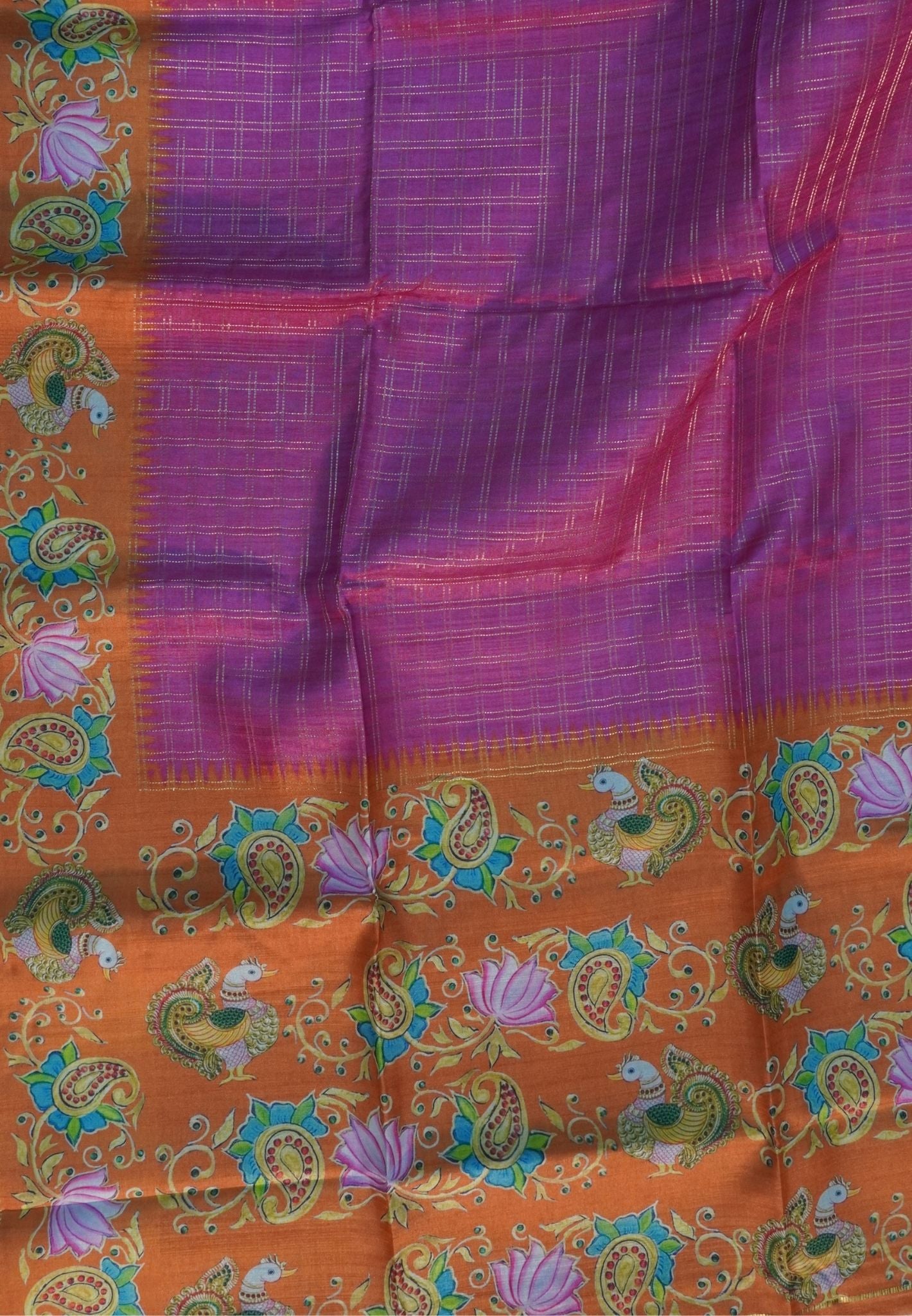 Premium Tussar Saree-Purple with Contrast Mayil Border