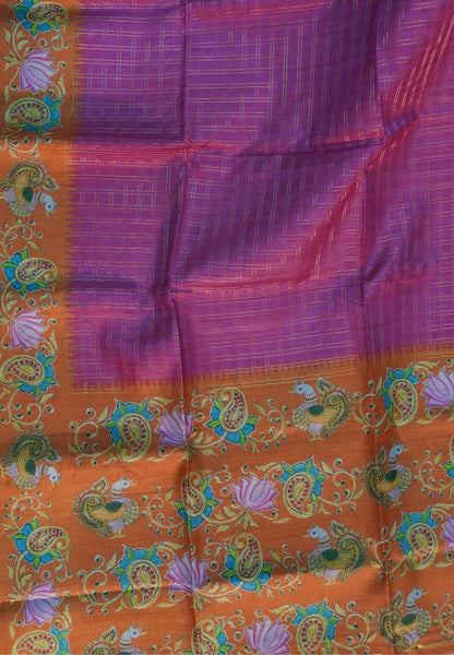 Premium Tussar Saree-Purple with Contrast Mayil Border