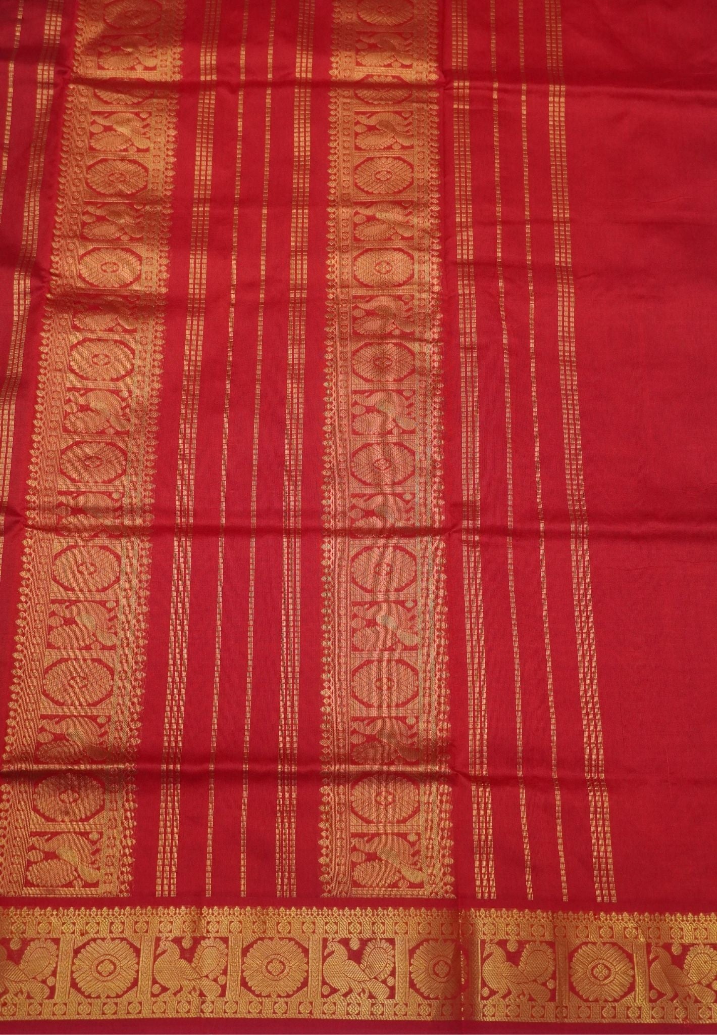 Pure Silk Cotton Saree-Green-Red Annapakshi
