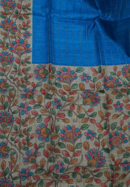 Semi Tussar Saree-Blue