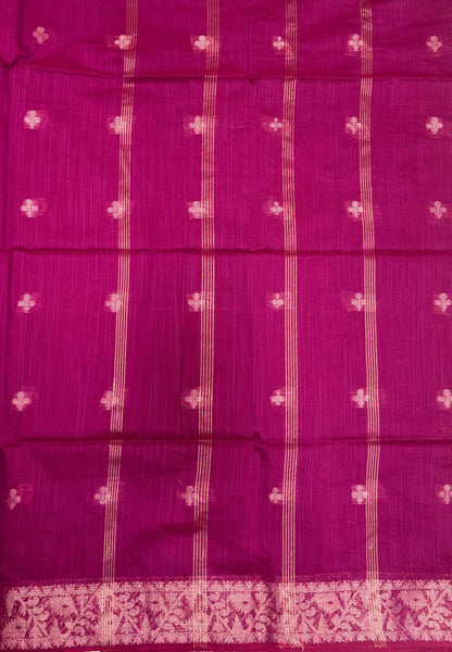 Handloom Silk Cotton Saree-Magenta. In Floral Butta Brocade Border