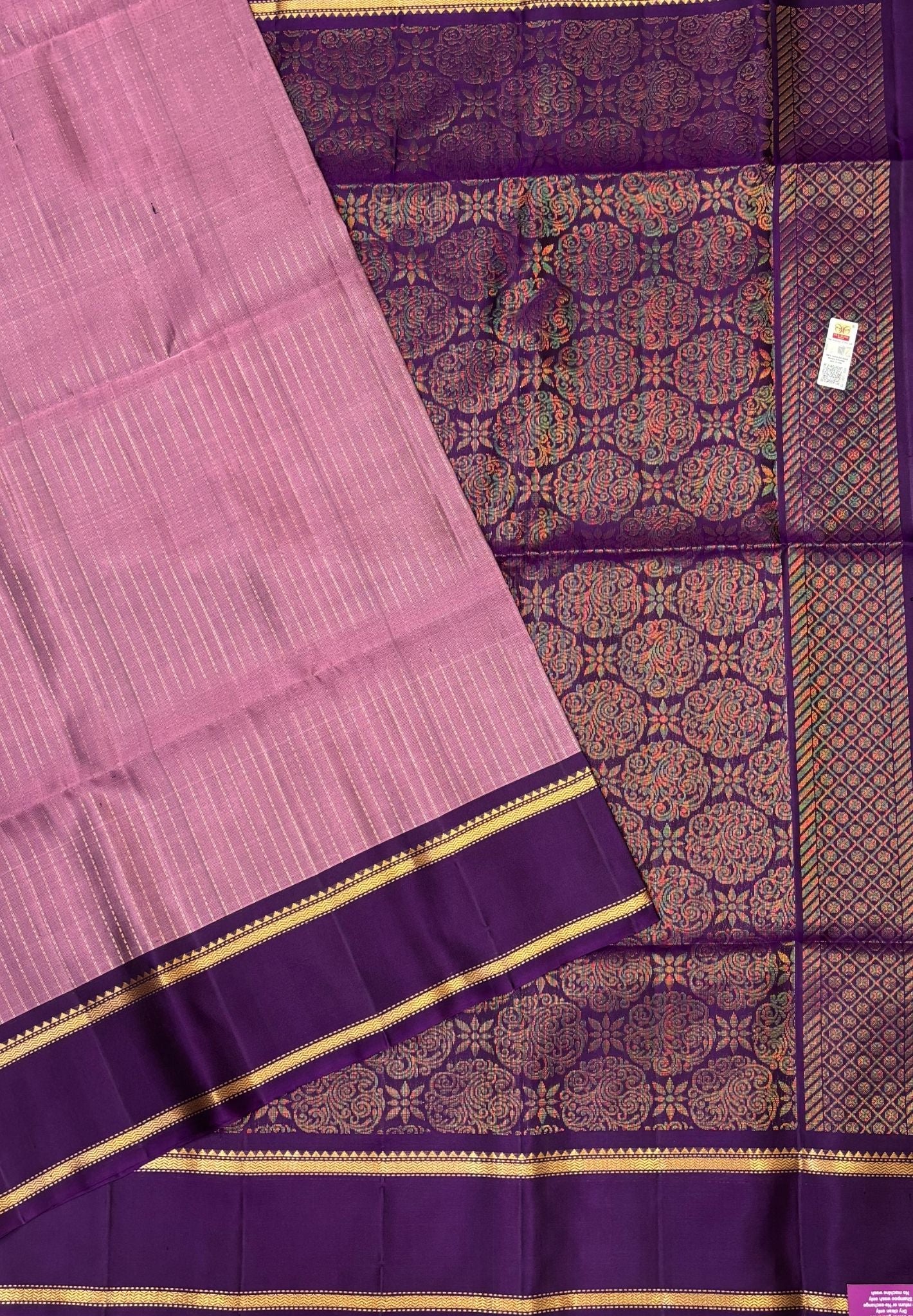Pure Kanchipuram Silk Saree-Dusky Lavender in Floral Butta Zari Border