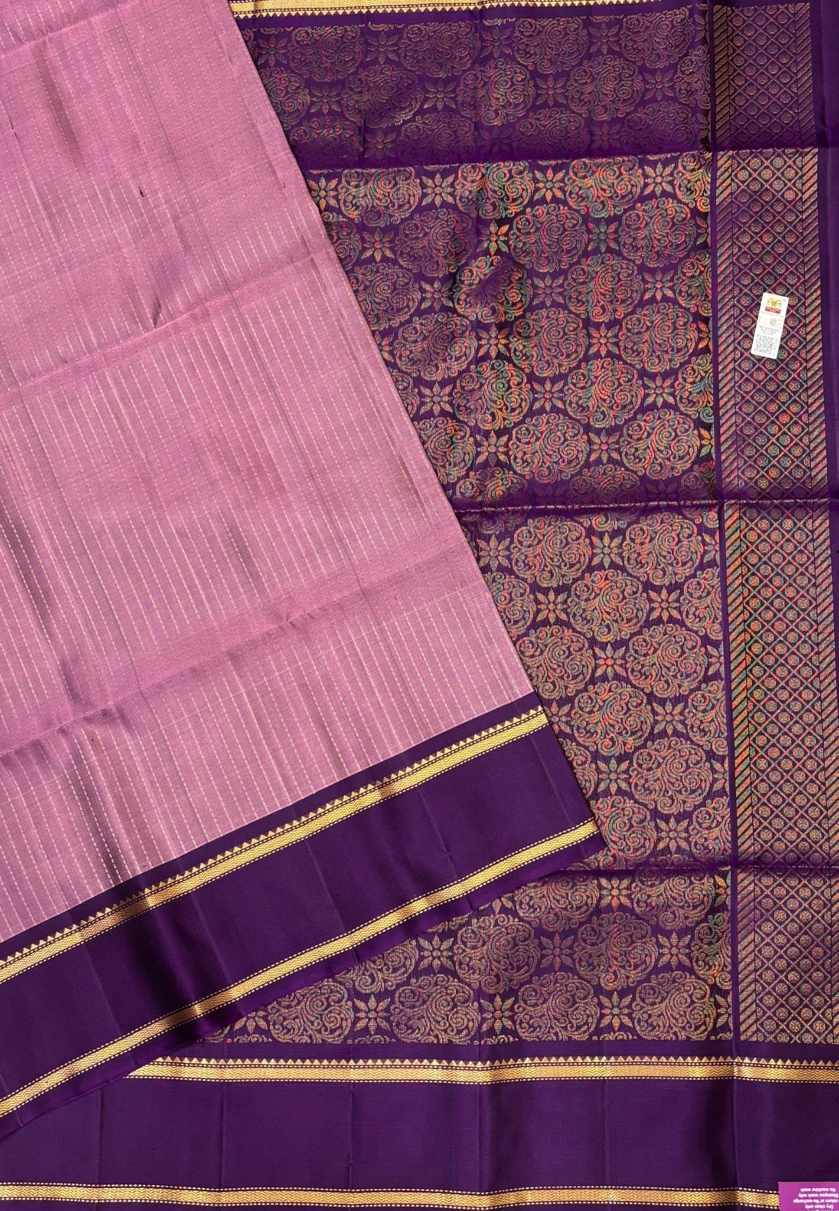 Pure Kanchipuram Silk Saree-Dusky Lavender in Floral Butta Zari Border