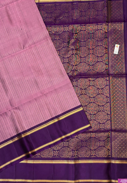 Pure Kanchipuram Silk Saree-Dusky Lavender in Floral Butta Zari Border