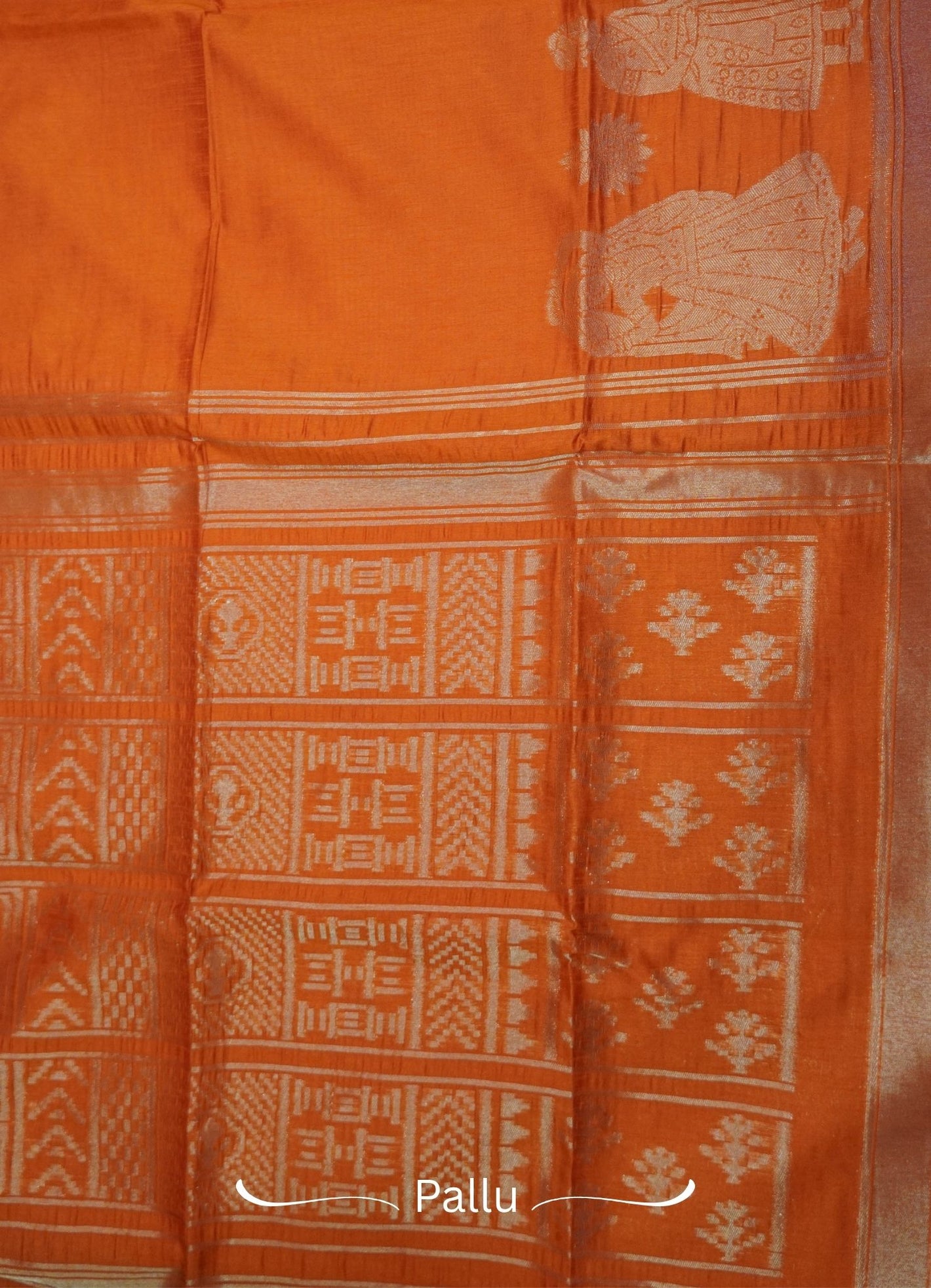 Semi Raw Silk Saree - Orange with Doll Zari