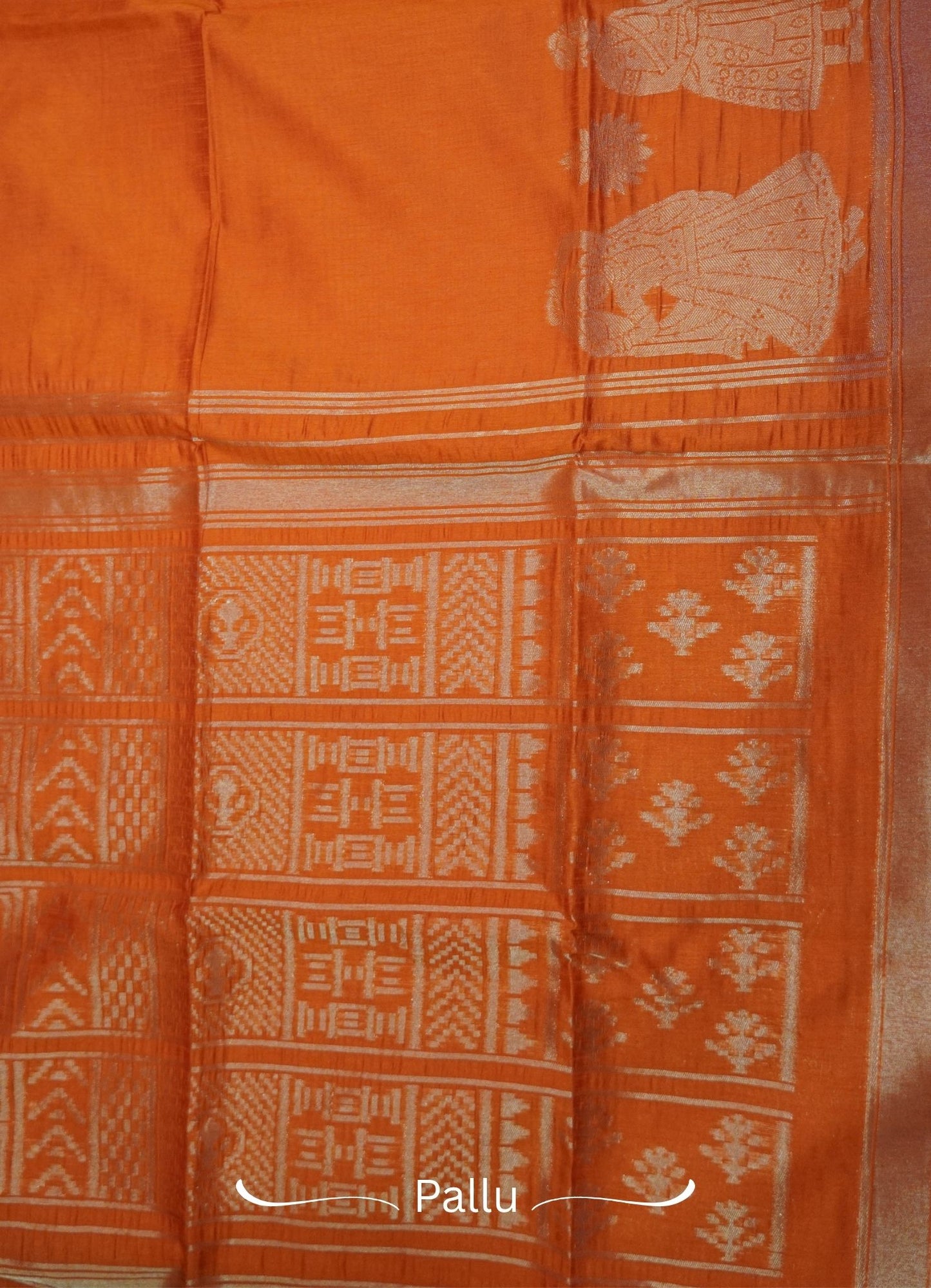 Semi Raw Silk Saree - Orange with Doll Zari