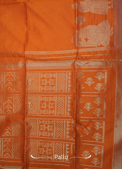 Semi Raw Silk Saree - Orange with Doll Zari