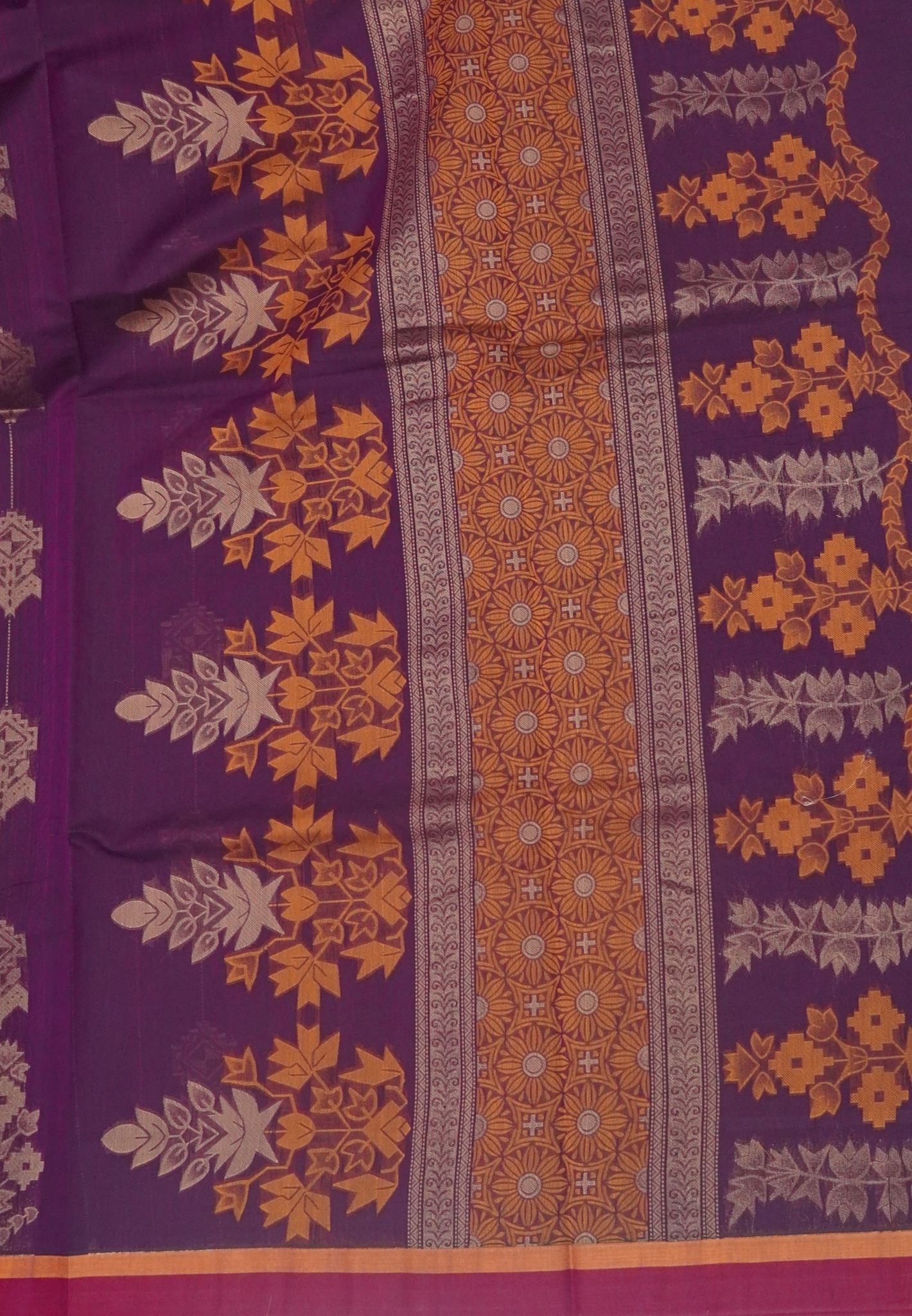 Cotton Saree-Wine in Thread Work