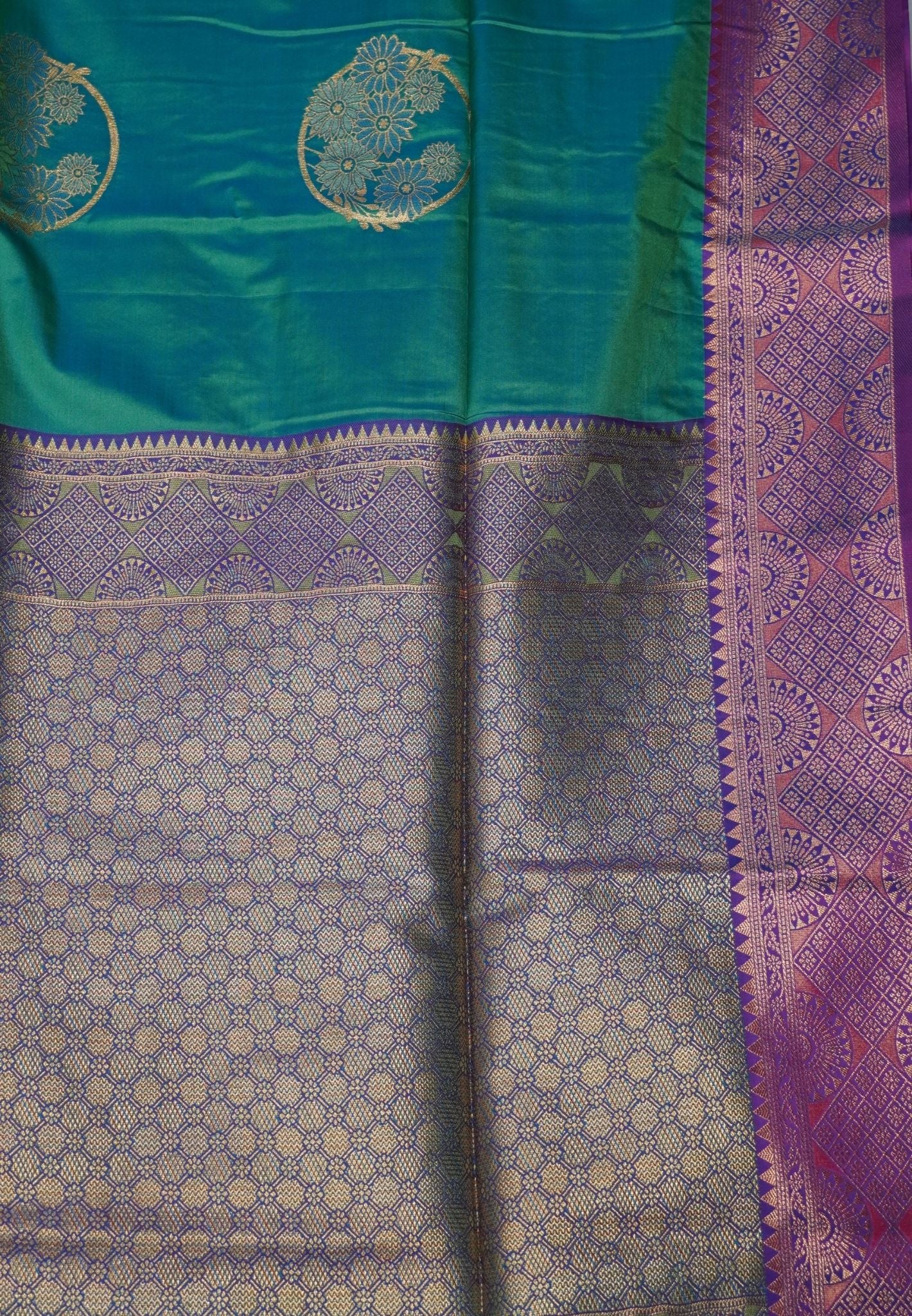 Semi Silk Saree-Peacock Green