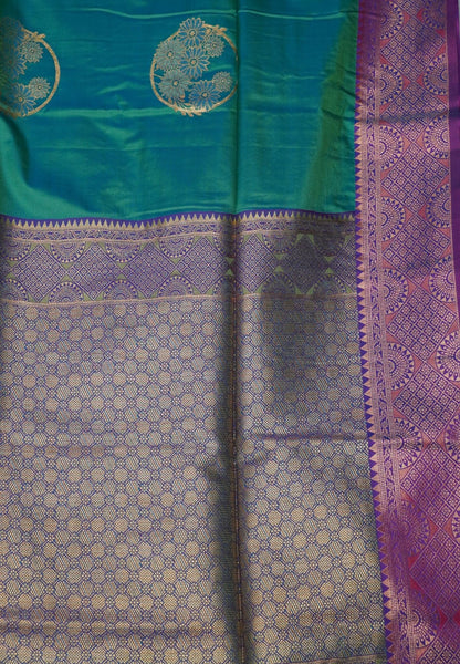 Semi Silk Saree-Peacock Green