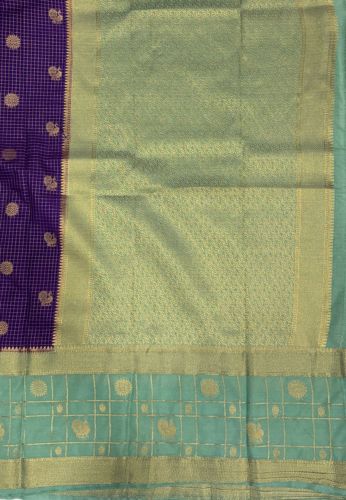 Art Mysore Silk Saree-Violet in Checkered Pattern with Contrast Border