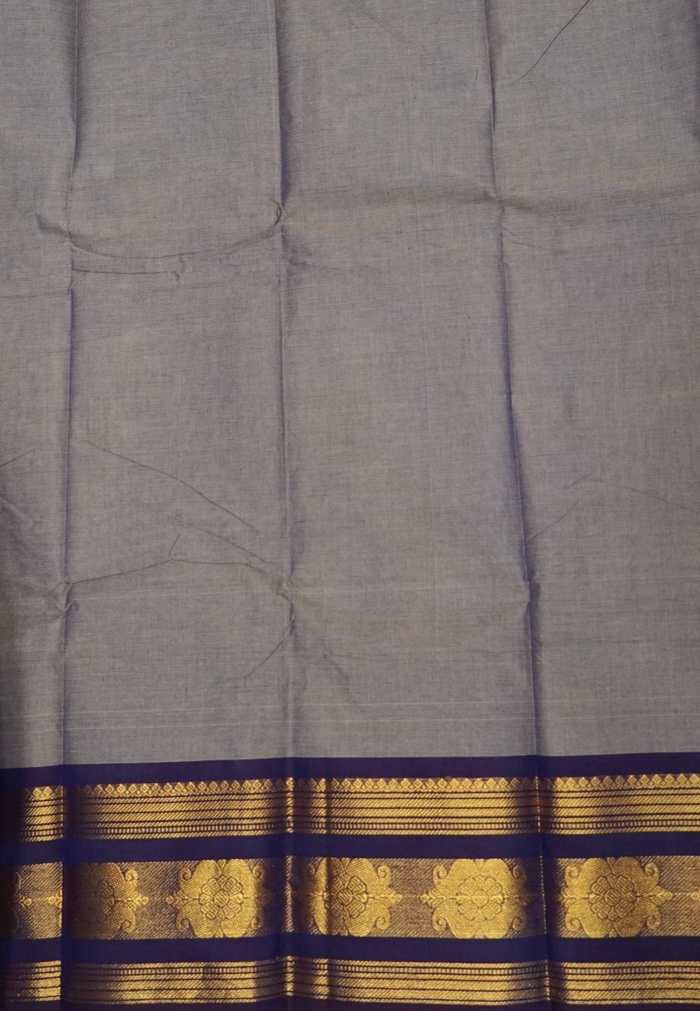 Kanchi Cotton Saree-Greyish Purple With Ganga Jamuna Zari Border