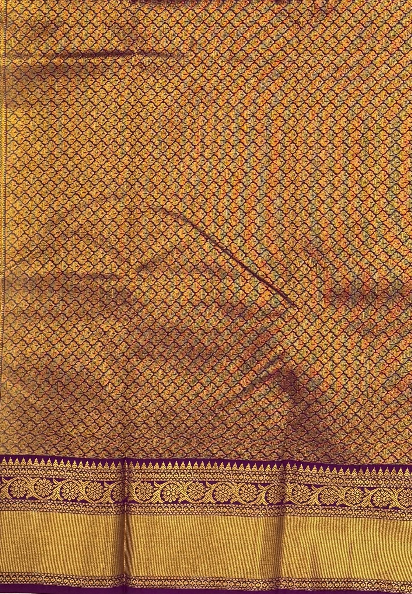 Budget Kanchipuram Saree-Sandal In Floral Zari Panel With Contrast Border
