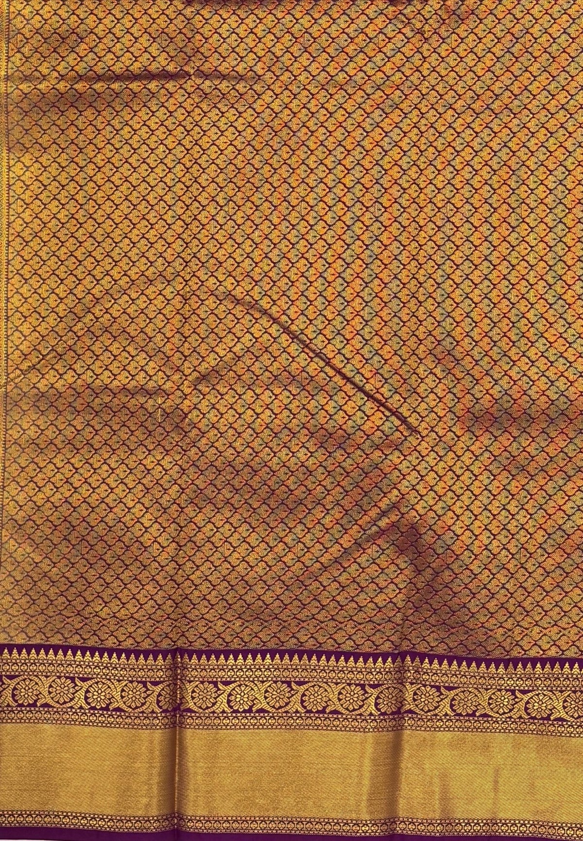 Budget Kanchipuram Saree-Sandal In Floral Zari Panel With Contrast Border