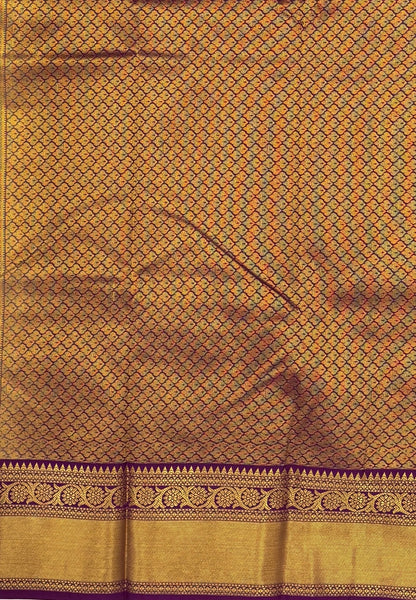 Budget Kanchipuram Saree-Sandal In Floral Zari Panel With Contrast Border