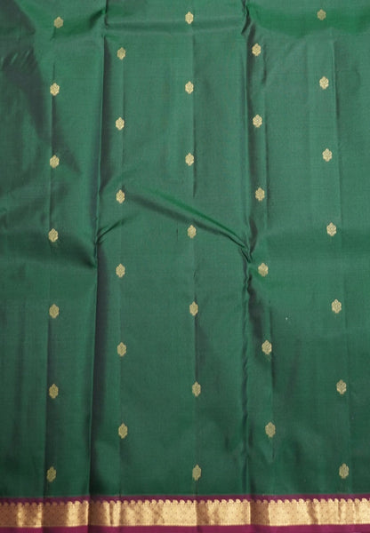Pure Kanchipuram Silk Saree-Dark Green with Small Border