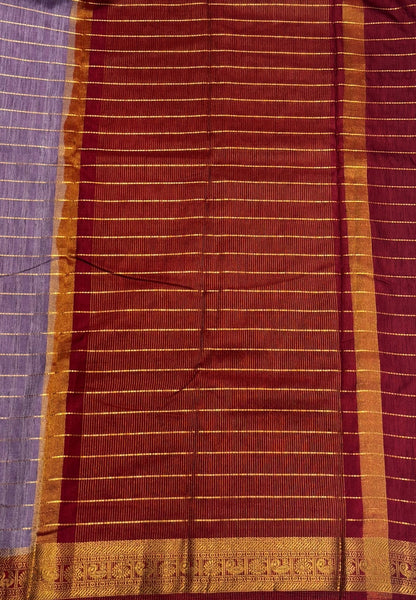 Semi Raw Silk Saree-Grey in Zari Lines with Contrast Annam Border