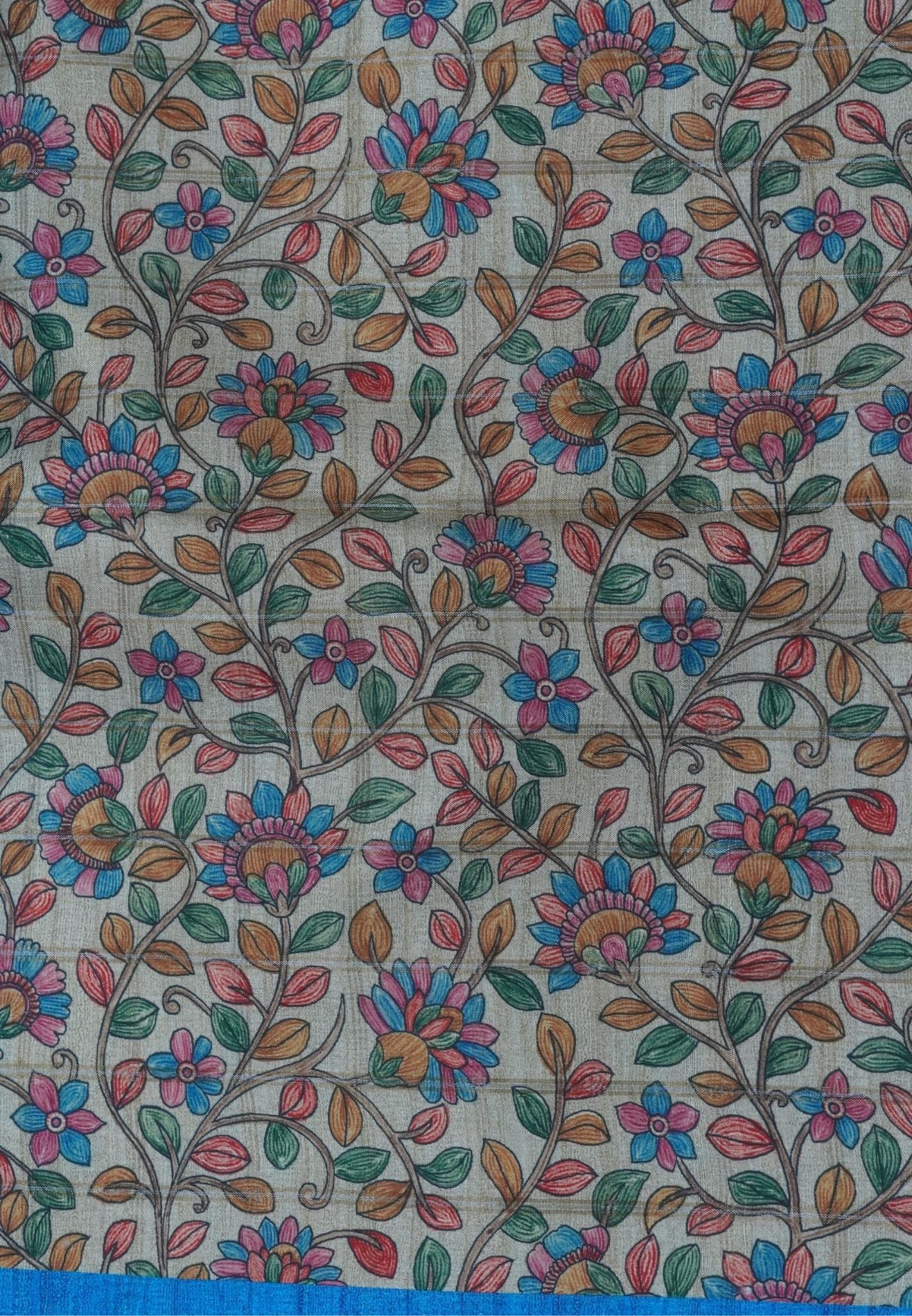 Semi Tussar Saree-Blue