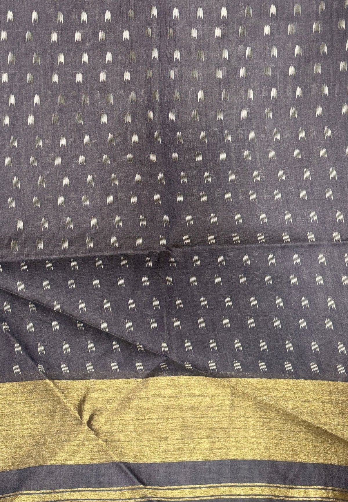 Semi Tussar Saree-Greyish Blue In Geometric Ikat Butta Zari Border
