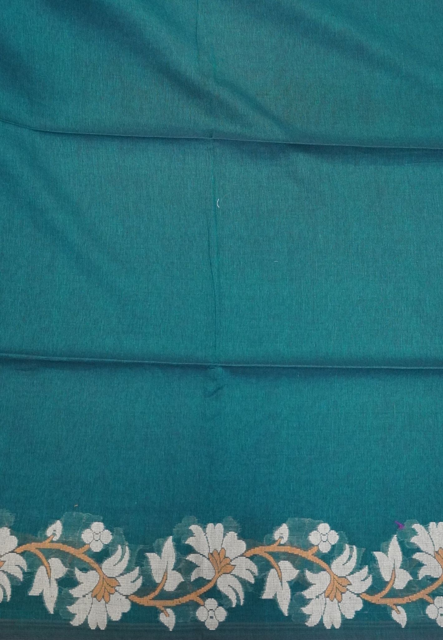 Handloom Cotton Saree-Peacock Green Lotus Jamdhani Border