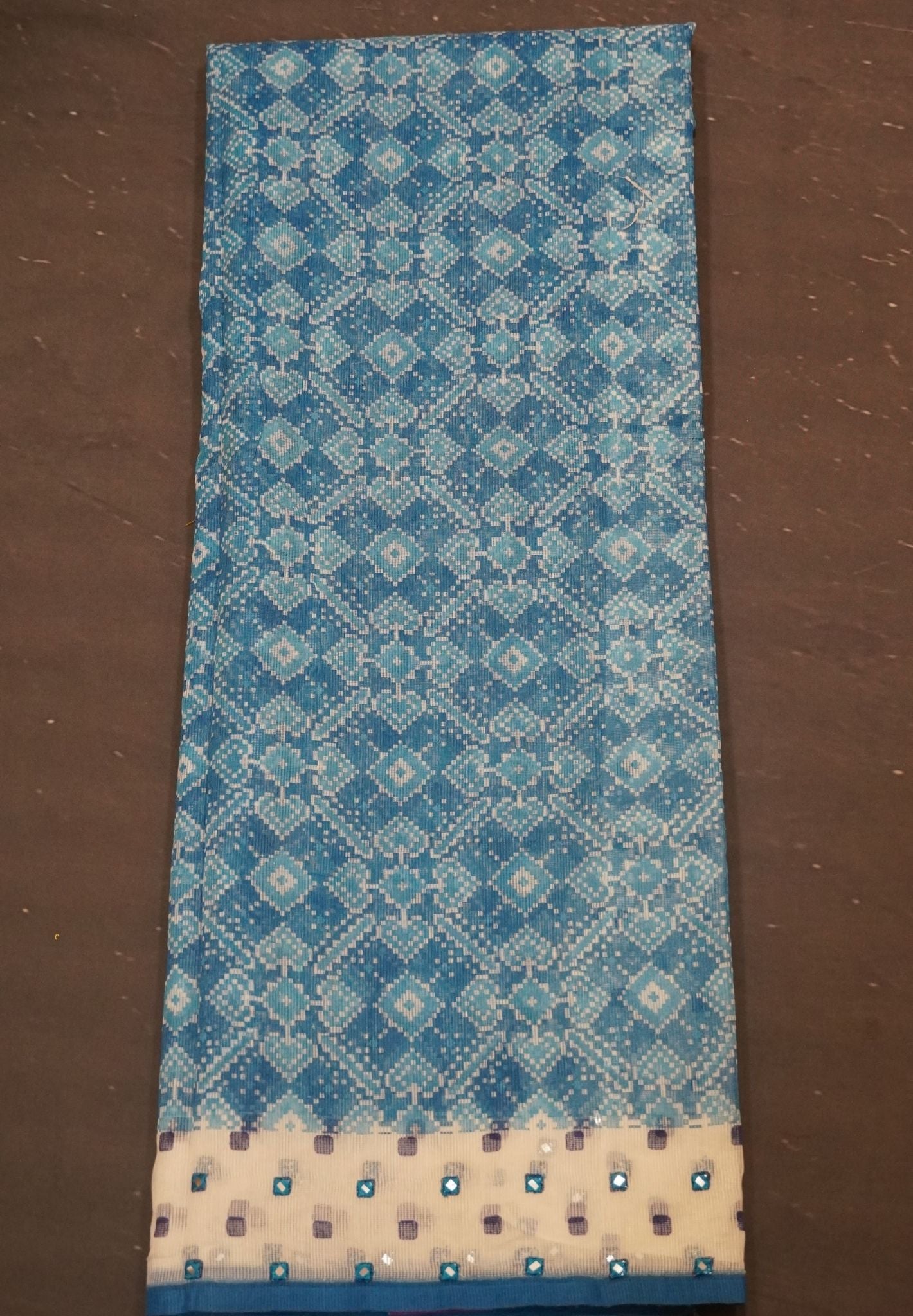 Supernet Kota Cotton Saree-Blue with Mirror Work