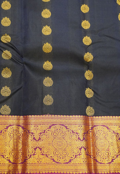 Pure Kanchipuram Silk Saree-Navy Blue-Magenta