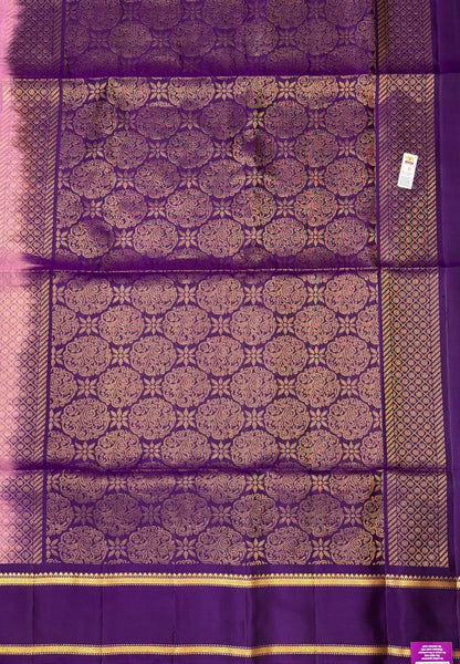 Pure Kanchipuram Silk Saree-Dusky Lavender in Floral Butta Zari Border