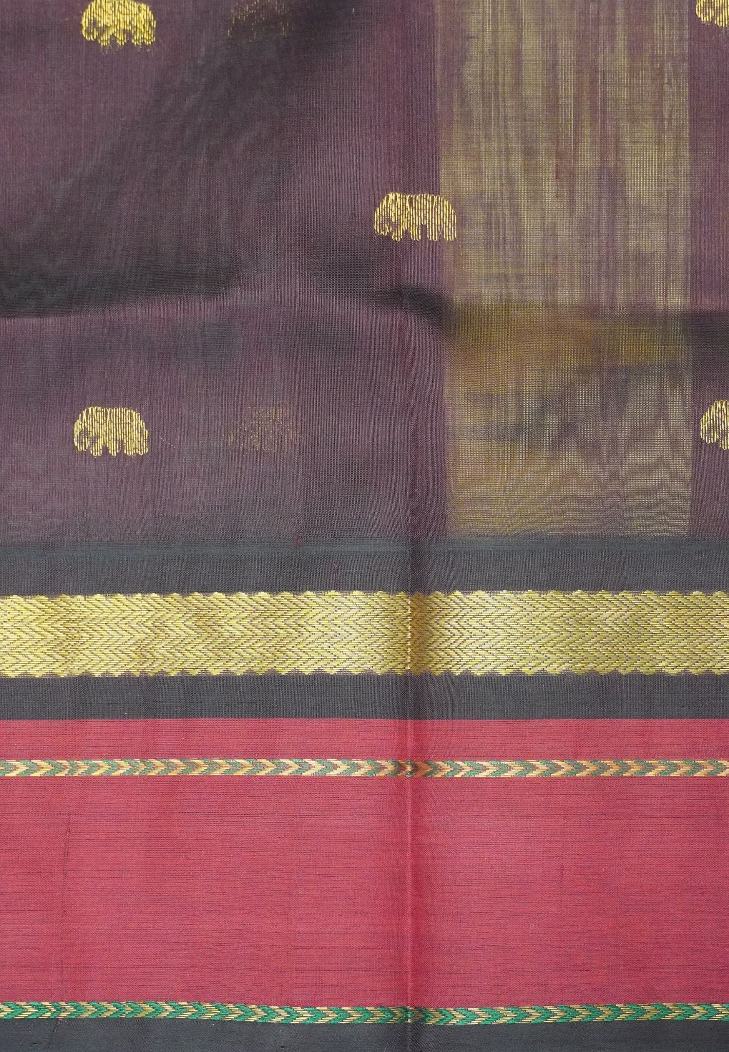 Pure Silk Cotton Saree – Sandal with Maroon Traditional Yali Border