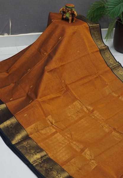 Chettinadu Cotton Saree-Mustard with Contrast Manga Border