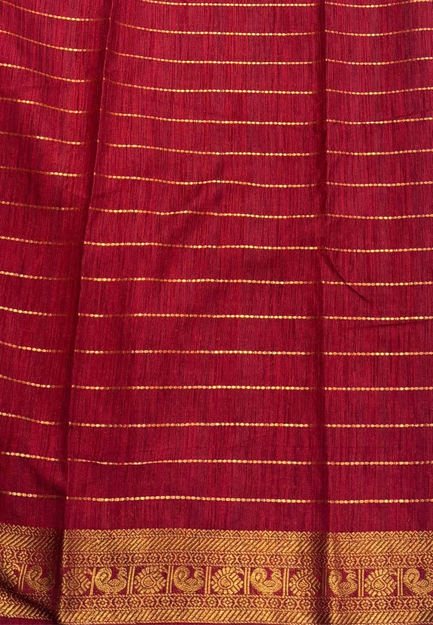 Semi Raw Silk Saree-Grey in Zari Lines with Contrast Annam Border