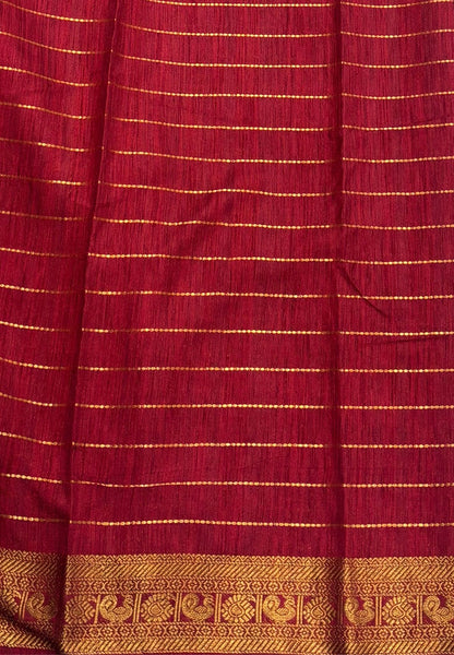Semi Raw Silk Saree-Grey in Zari Lines with Contrast Annam Border
