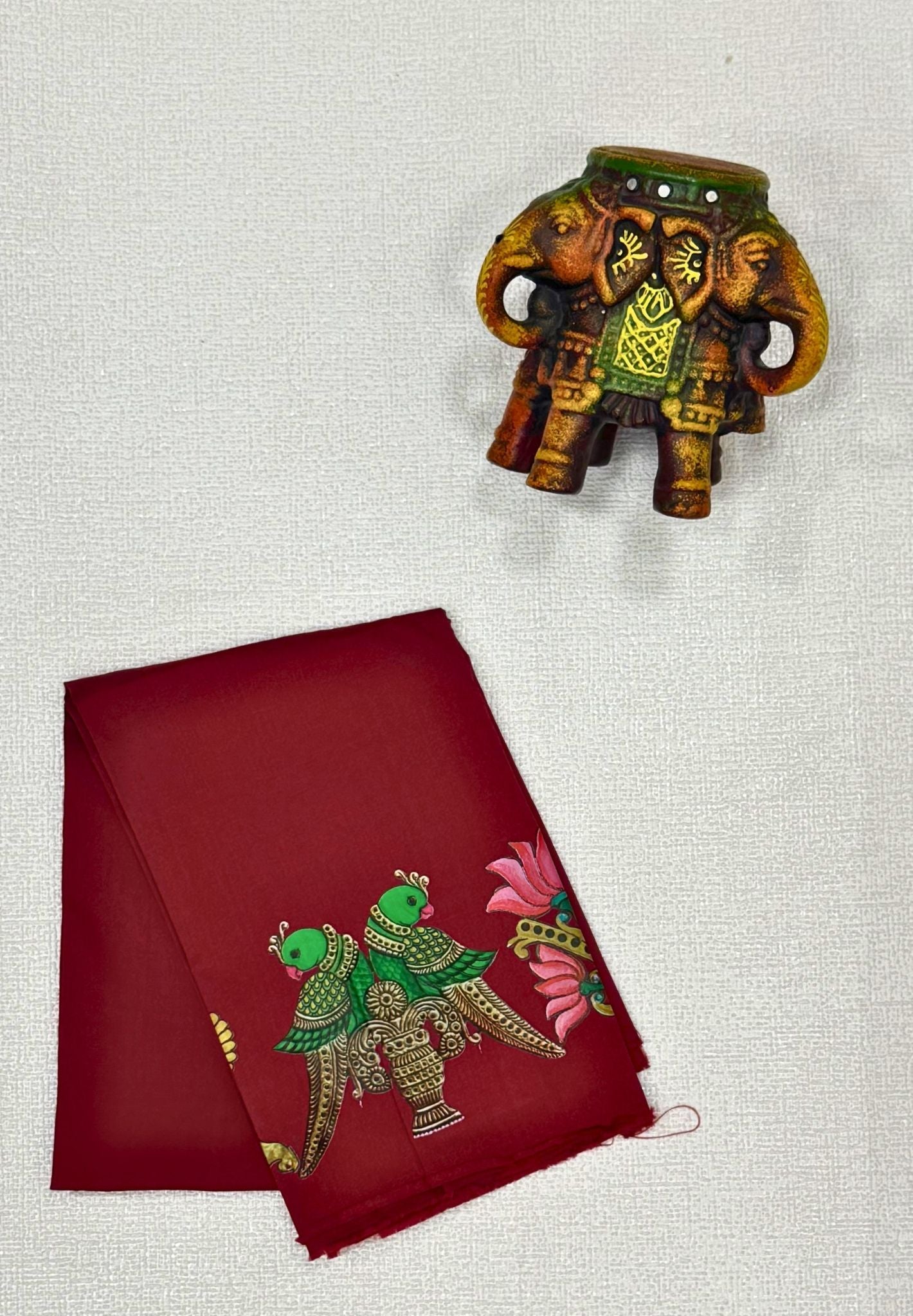 Mangalgiri Silk Blouse-Maroon in Tanjore Print